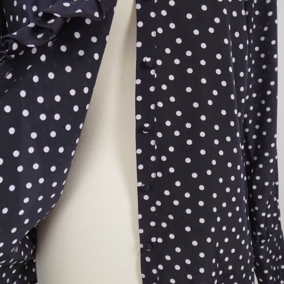 vintage 100% silk polka dot spotted ruffle top - Picture 5 of 5